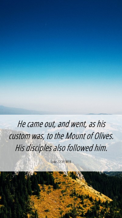 Picture 06 - Luke 22:39 WEB Mobile Phone Wallpaper - He came out, and went, as his custom was, to the - Mobile Bible Verse Wallpaper