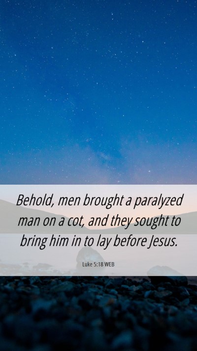 Picture 06 - Luke 5:18 WEB Mobile Phone Wallpaper - Behold, men brought a paralyzed man on a cot, and - Mobile Bible Verse Wallpaper