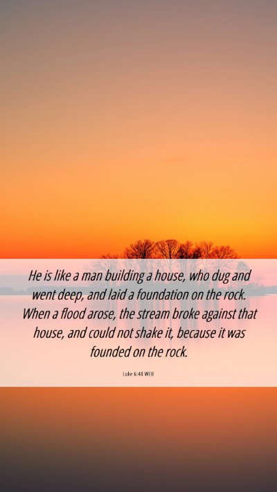Picture 06 - Luke 6:48 WEB Mobile Phone Wallpaper - He is like a man building a house, who dug and - Mobile Bible Verse Wallpaper