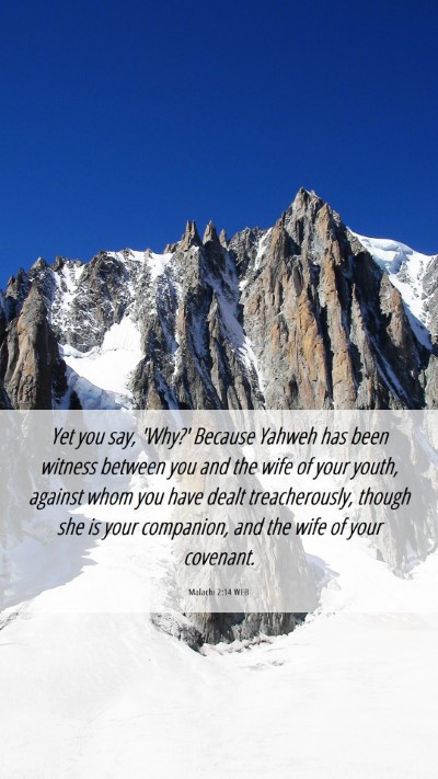 Picture 06 - Malachi 2:14 WEB Mobile Phone Wallpaper - Yet you say, 'Why?' Because Yahweh has been - Mobile Bible Verse Wallpaper