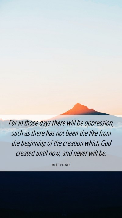 Picture 06 - Mark 13:19 WEB Mobile Phone Wallpaper - For in those days there will be oppression, such - Mobile Bible Verse Wallpaper