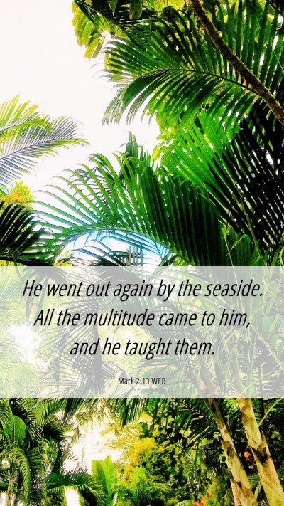 Picture 06 - Mark 2:13 WEB Mobile Phone Wallpaper - He went out again by the seaside. All the - Mobile Bible Verse Wallpaper