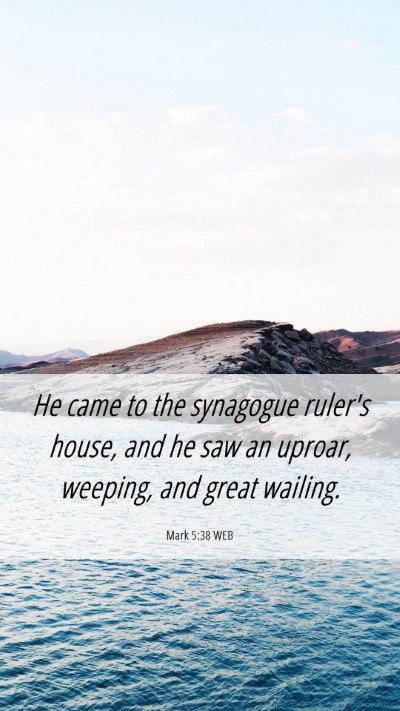 Picture 06 - Mark 5:38 WEB Mobile Phone Wallpaper - He came to the synagogue ruler's house, and he - Mobile Bible Verse Wallpaper