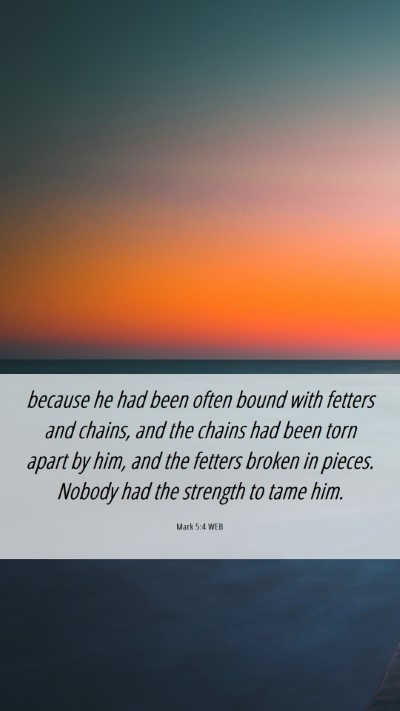 Picture 06 - Mark 5:4 WEB Mobile Phone Wallpaper - because he had been often bound with fetters and - Mobile Bible Verse Wallpaper