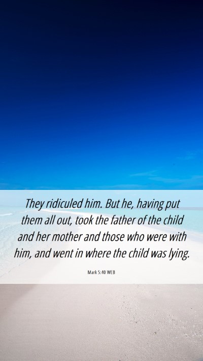 Picture 06 - Mark 5:40 WEB Mobile Phone Wallpaper - They ridiculed him. But he, having put them all - Mobile Bible Verse Wallpaper