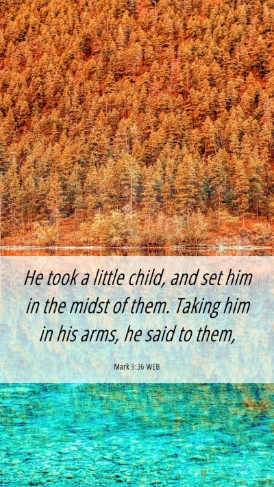 Picture 06 - Mark 9:36 WEB Mobile Phone Wallpaper - He took a little child, and set him in the midst - Mobile Bible Verse Wallpaper