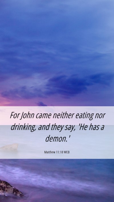 Picture 06 - Matthew 11:18 WEB Mobile Phone Wallpaper - For John came neither eating nor drinking, and - Mobile Bible Verse Wallpaper