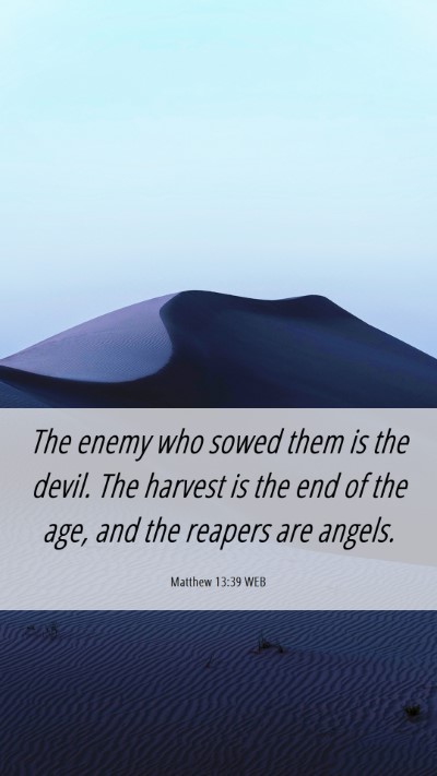 Picture 06 - Matthew 13:39 WEB Mobile Phone Wallpaper - The enemy who sowed them is the devil. The - Mobile Bible Verse Wallpaper
