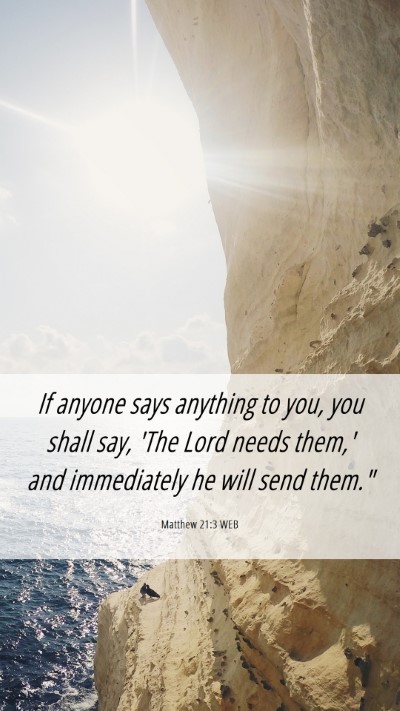 Picture 06 - Matthew 21:3 WEB Mobile Phone Wallpaper - If anyone says anything to you, you shall say, - Mobile Bible Verse Wallpaper