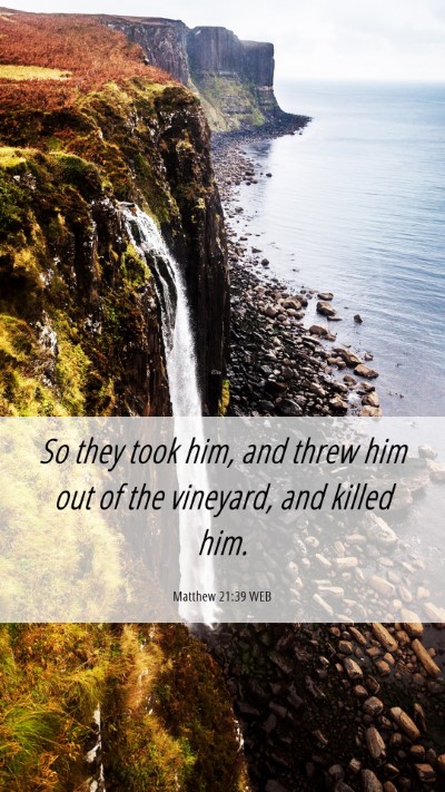 Picture 06 - Matthew 21:39 WEB Mobile Phone Wallpaper - So they took him, and threw him out of the - Mobile Bible Verse Wallpaper