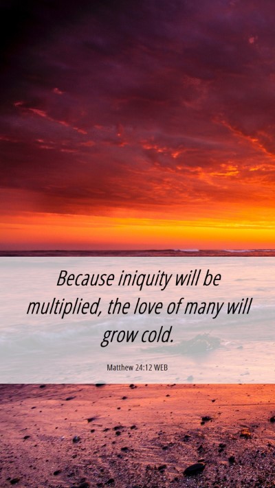 Picture 06 - Matthew 24:12 WEB Mobile Phone Wallpaper - Because iniquity will be multiplied, the love of - Mobile Bible Verse Wallpaper