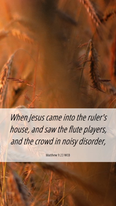 Picture 06 - Matthew 9:23 WEB Mobile Phone Wallpaper - When Jesus came into the ruler's house, and saw - Mobile Bible Verse Wallpaper