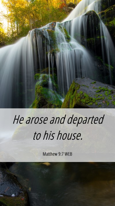 Picture 06 - Matthew 9:7 WEB Mobile Phone Wallpaper - He arose and departed to his - Mobile Bible Verse Wallpaper