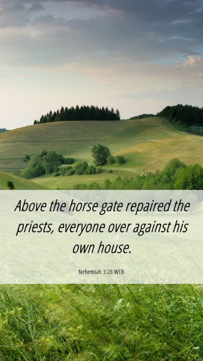 Picture 06 - Nehemiah 3:28 WEB Mobile Phone Wallpaper - Above the horse gate repaired the priests, - Mobile Bible Verse Wallpaper