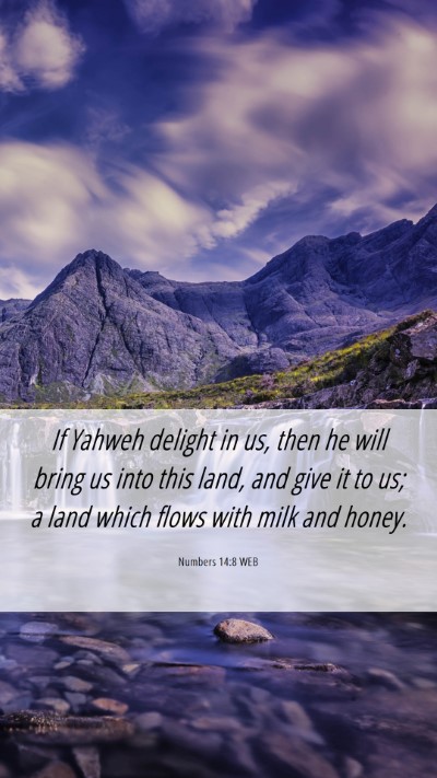Picture 06 - Numbers 14:8 WEB Mobile Phone Wallpaper - If Yahweh delight in us, then he will bring us - Mobile Bible Verse Wallpaper
