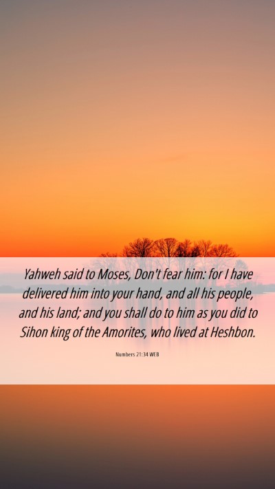 Picture 06 - Numbers 21:34 WEB Mobile Phone Wallpaper - Yahweh said to Moses, Don't fear him: for I have - Mobile Bible Verse Wallpaper