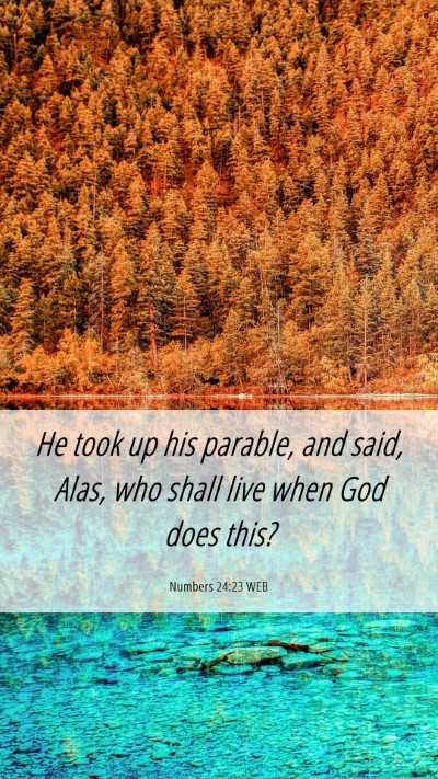 Picture 06 - Numbers 24:23 WEB Mobile Phone Wallpaper - He took up his parable, and said, Alas, who shall - Mobile Bible Verse Wallpaper