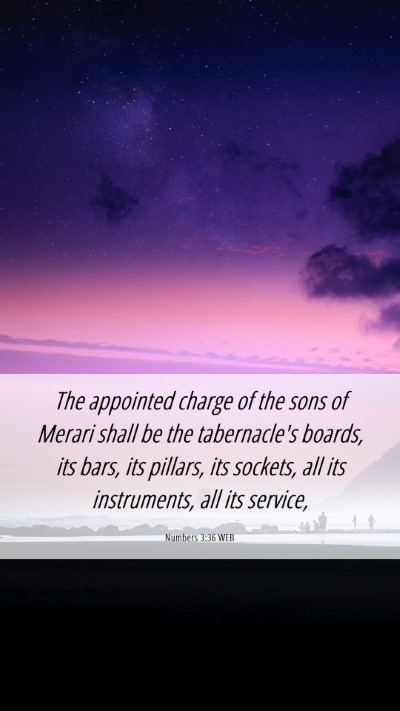 Picture 06 - Numbers 3:36 WEB Mobile Phone Wallpaper - The appointed charge of the sons of Merari shall - Mobile Bible Verse Wallpaper