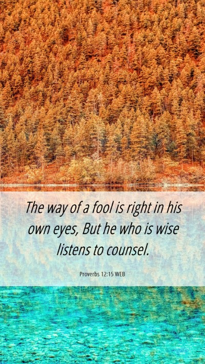 Picture 06 - Proverbs 12:15 WEB Mobile Phone Wallpaper - The way of a fool is right in his own eyes, But - Mobile Bible Verse Wallpaper