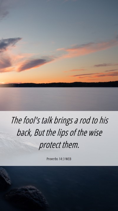 Picture 06 - Proverbs 14:3 WEB Mobile Phone Wallpaper - The fool's talk brings a rod to his back, But the - Mobile Bible Verse Wallpaper