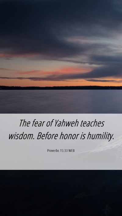 Picture 06 - Proverbs 15:33 WEB Mobile Phone Wallpaper - The fear of Yahweh teaches wisdom. Before honor - Mobile Bible Verse Wallpaper