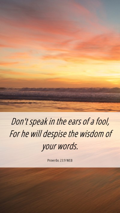 Picture 06 - Proverbs 23:9 WEB Mobile Phone Wallpaper - Don't speak in the ears of a fool, For he will - Mobile Bible Verse Wallpaper
