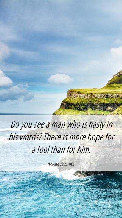 Picture 06 - Proverbs 29:20 WEB Mobile Phone Wallpaper - Do you see a man who is hasty in his words? There - Mobile Bible Verse Wallpaper