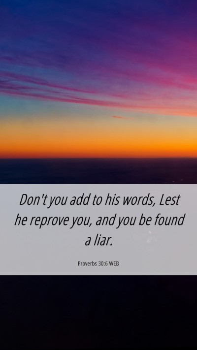 Picture 06 - Proverbs 30:6 WEB Mobile Phone Wallpaper - Don't you add to his words, Lest he reprove you, - Mobile Bible Verse Wallpaper