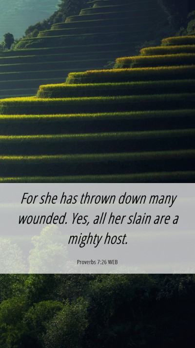 Picture 06 - Proverbs 7:26 WEB Mobile Phone Wallpaper - For she has thrown down many wounded. Yes, all - Mobile Bible Verse Wallpaper