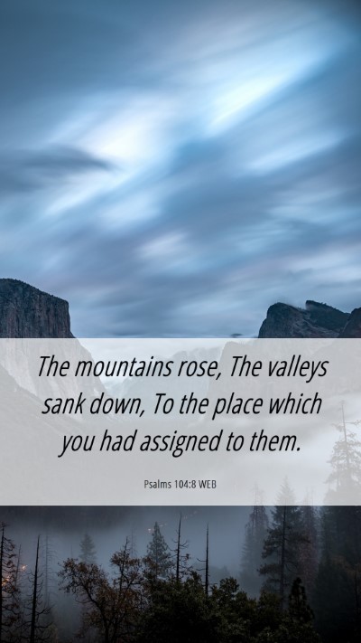 Picture 06 - Psalms 104:8 WEB Mobile Phone Wallpaper - The mountains rose, The valleys sank down, To the - Mobile Bible Verse Wallpaper