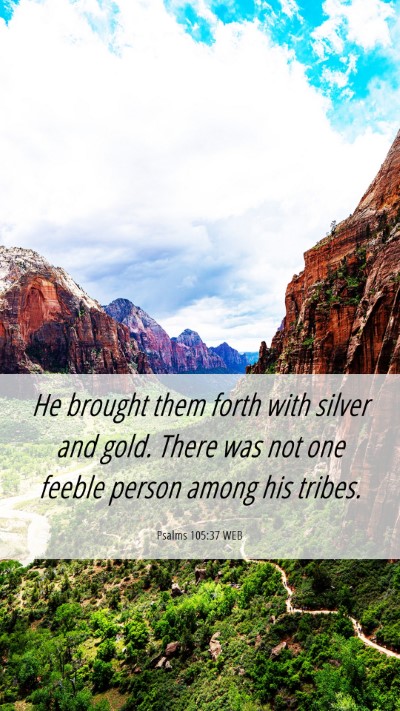 Picture 06 - Psalms 105:37 WEB Mobile Phone Wallpaper - He brought them forth with silver and gold. There - Mobile Bible Verse Wallpaper