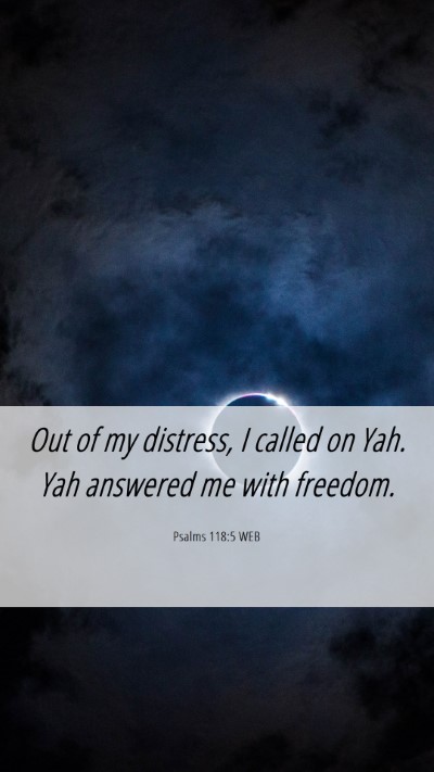 Picture 06 - Psalms 118:5 WEB Mobile Phone Wallpaper - Out of my distress, I called on Yah. Yah answered - Mobile Bible Verse Wallpaper