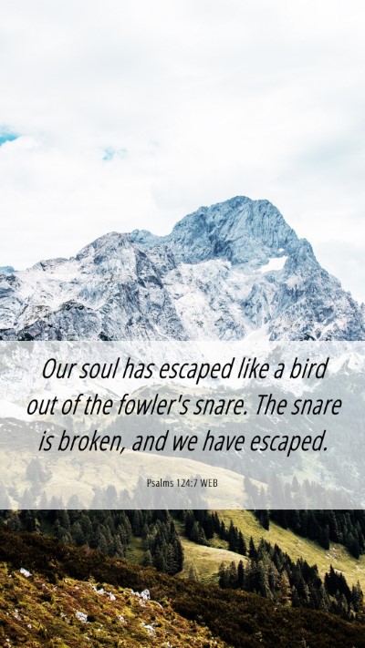 Picture 06 - Psalms 124:7 WEB Mobile Phone Wallpaper - Our soul has escaped like a bird out of the - Mobile Bible Verse Wallpaper