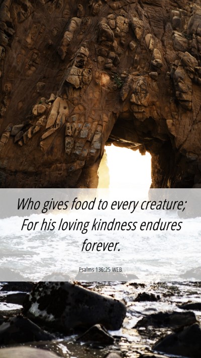Picture 06 - Psalms 136:25 WEB Mobile Phone Wallpaper - Who gives food to every creature; For his loving - Mobile Bible Verse Wallpaper