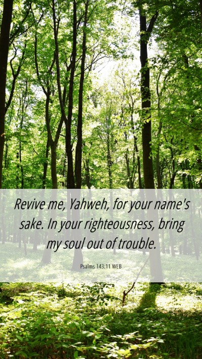 Picture 06 - Psalms 143:11 WEB Mobile Phone Wallpaper - Revive me, Yahweh, for your name's sake. In your - Mobile Bible Verse Wallpaper