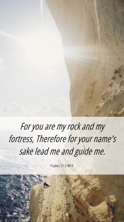 Picture 06 - Psalms 31:3 WEB Mobile Phone Wallpaper - For you are my rock and my fortress, Therefore - Mobile Bible Verse Wallpaper