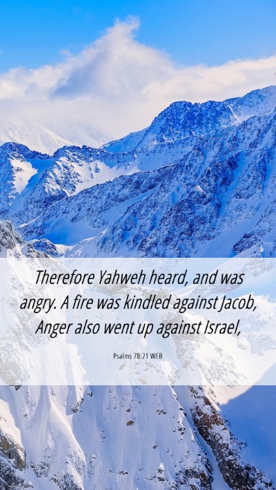 Picture 06 - Psalms 78:21 WEB Mobile Phone Wallpaper - Therefore Yahweh heard, and was angry. A fire was - Mobile Bible Verse Wallpaper