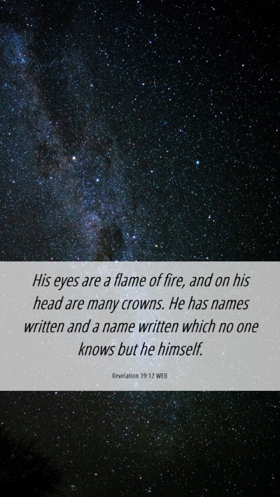 Picture 06 - Revelation 19:12 WEB Mobile Phone Wallpaper - His eyes are a flame of fire, and on his head are - Mobile Bible Verse Wallpaper
