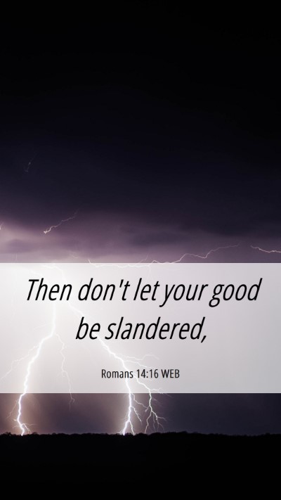 Picture 06 - Romans 14:16 WEB Mobile Phone Wallpaper - Then don't let your good be - Mobile Bible Verse Wallpaper