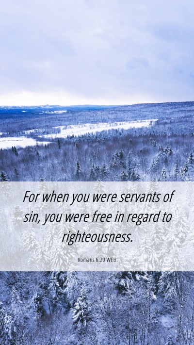 Picture 06 - Romans 6:20 WEB Mobile Phone Wallpaper - For when you were servants of sin, you were free - Mobile Bible Verse Wallpaper