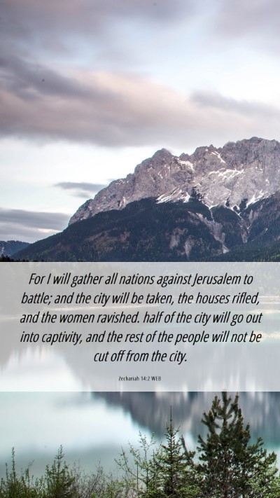 Picture 06 - Zechariah 14:2 WEB Mobile Phone Wallpaper - For I will gather all nations against Jerusalem - Mobile Bible Verse Wallpaper