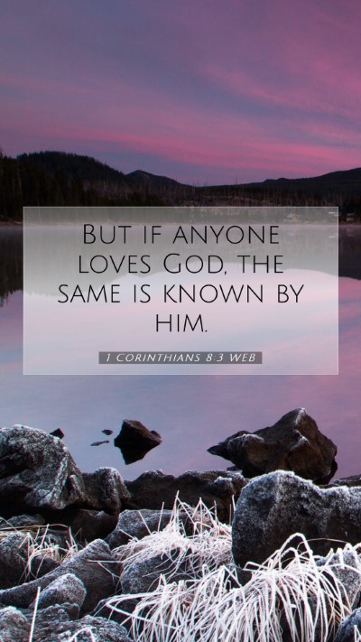 Picture 07 - 1 Corinthians 8:3 WEB Mobile Phone Wallpaper - But if anyone loves God, the same is known by - Mobile Bible Verse Wallpaper