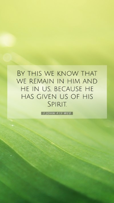 Picture 07 - 1 John 4:13 WEB Mobile Phone Wallpaper - By this we know that we remain in him and he in - Mobile Bible Verse Wallpaper