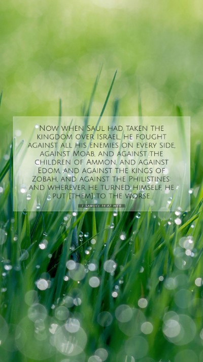 Picture 07 - 1 Samuel 14:47 WEB Mobile Phone Wallpaper - Now when Saul had taken the kingdom over Israel, - Mobile Bible Verse Wallpaper