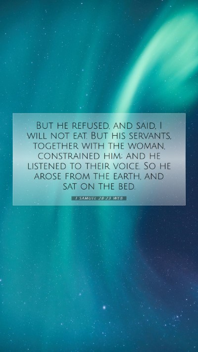 Picture 07 - 1 Samuel 28:23 WEB Mobile Phone Wallpaper - But he refused, and said, I will not eat. But his - Mobile Bible Verse Wallpaper