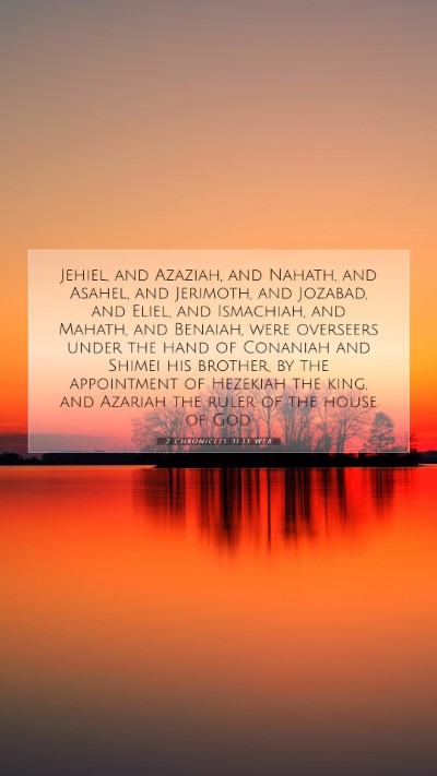 Picture 07 - 2 Chronicles 31:13 WEB Mobile Phone Wallpaper - Jehiel, and Azaziah, and Nahath, and Asahel, and - Mobile Bible Verse Wallpaper