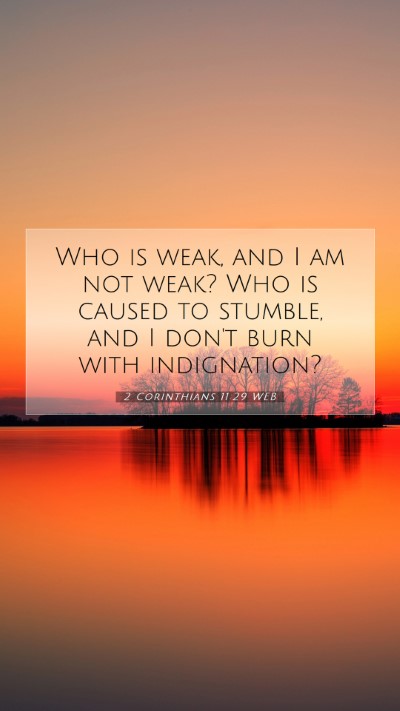Picture 07 - 2 Corinthians 11:29 WEB Mobile Phone Wallpaper - Who is weak, and I am not weak? Who is caused to - Mobile Bible Verse Wallpaper