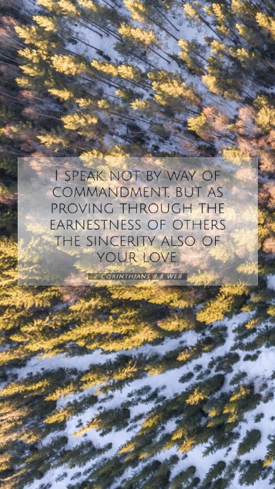 Picture 07 - 2 Corinthians 8:8 WEB Mobile Phone Wallpaper - I speak not by way of commandment, but as proving - Mobile Bible Verse Wallpaper