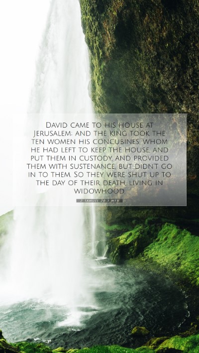 Picture 07 - 2 Samuel 20:3 WEB Mobile Phone Wallpaper - David came to his house at Jerusalem; and the - Mobile Bible Verse Wallpaper