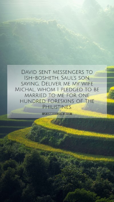 Picture 07 - 2 Samuel 3:14 WEB Mobile Phone Wallpaper - David sent messengers to Ish-bosheth, Saul's son, - Mobile Bible Verse Wallpaper